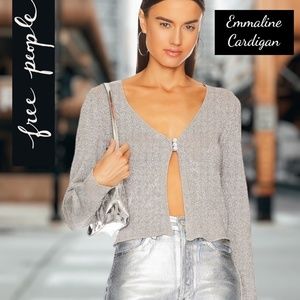 FREE PEOPLE Emmaline Shimmer Cropped Cardigan in Silver. WORN ONCE